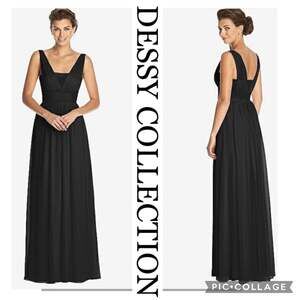 Dessy Collection lux chiffon black dress, V-neck on the front & back size 6
